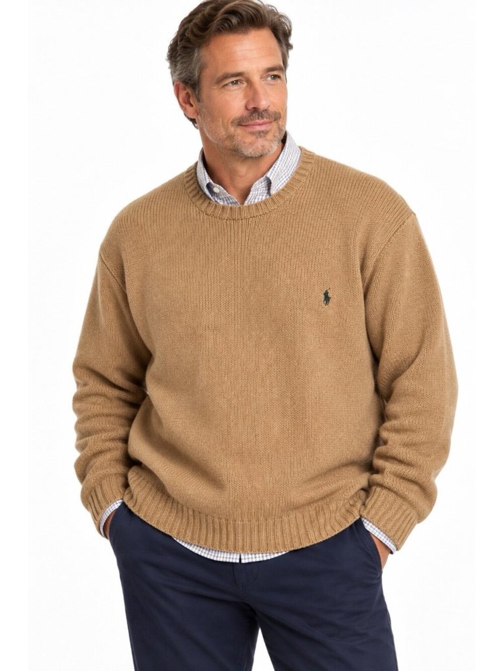 POLO RALPH LAUREN crewneck sweater tan 3XLT big tall wool cotton classic preppy